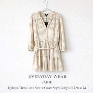 PAIGE Kylenn Tiered Boho Babydoll Dress Cream Stripe Resort Vacation M